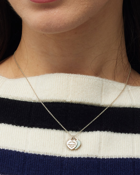 Tiffany & Co. Silver Mini Tiffany Blue Double Heart Tag Pendant Necklace