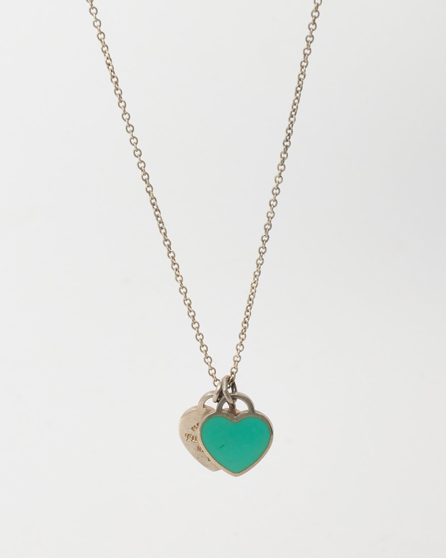 Tiffany & Co. Silver Mini Tiffany Blue Double Heart Tag Pendant Necklace