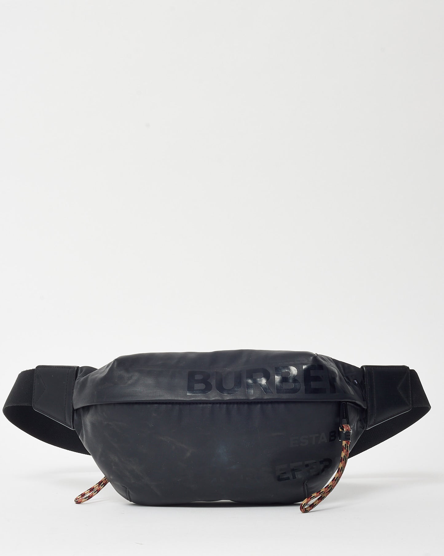 Burberry Black Waxed Cotton Coated Canvas Horseferry Print Sonny Bum Bag