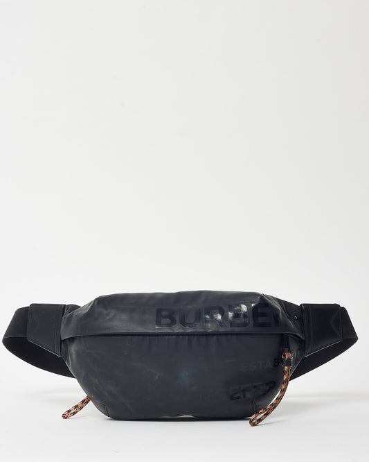 Burberry Black Waxed Cotton Coated Canvas Horseferry Print Sonny Bum Bag