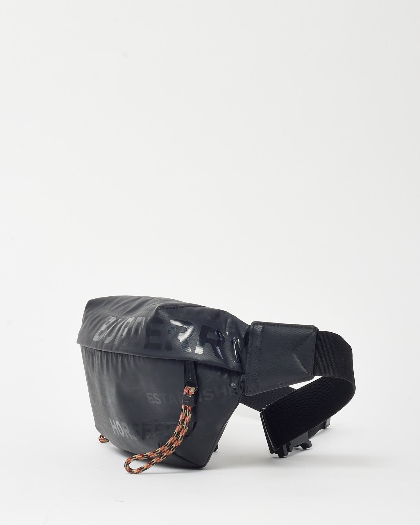 Burberry Black Waxed Cotton Coated Canvas Horseferry Print Sonny Bum Bag