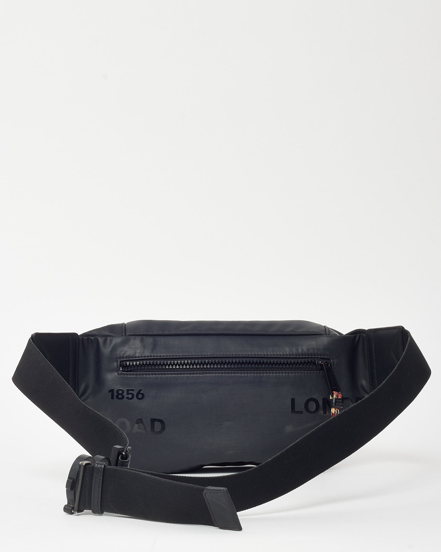 Burberry Black Waxed Cotton Coated Canvas Horseferry Print Sonny Bum Bag