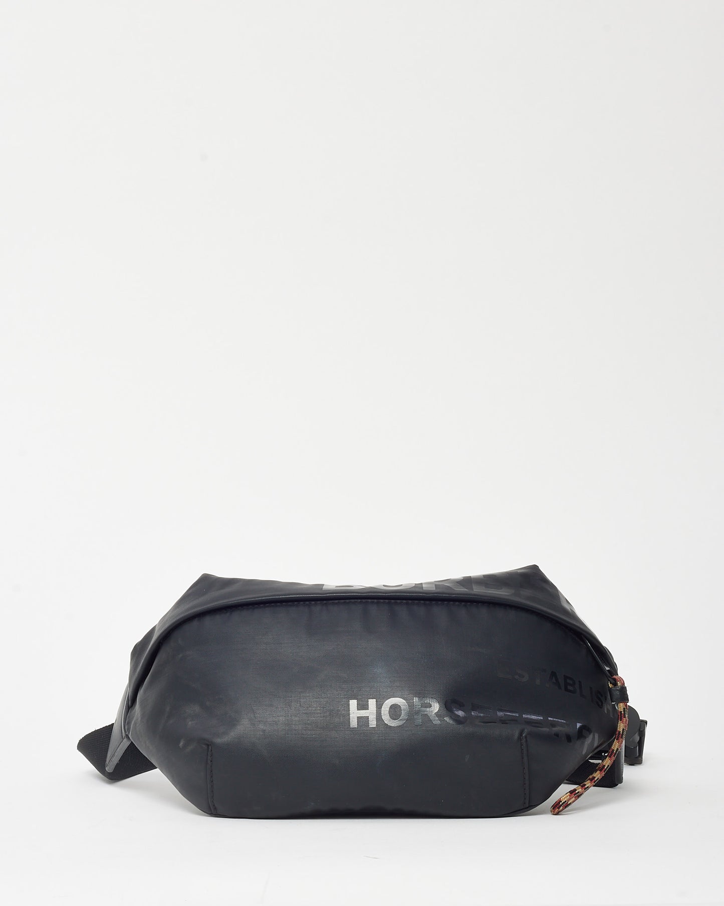 Burberry Black Waxed Cotton Coated Canvas Horseferry Print Sonny Bum Bag