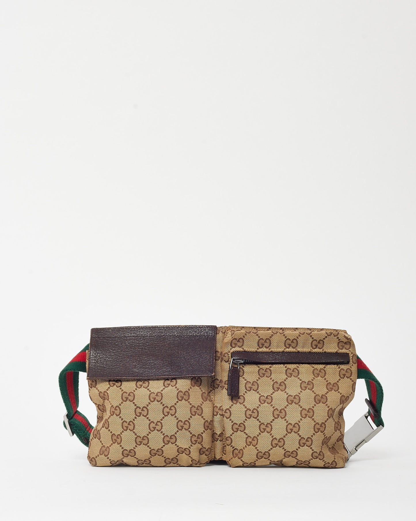 Gucci Beige and Brown Monogram GG Canvas Double Pocket Belt Bag