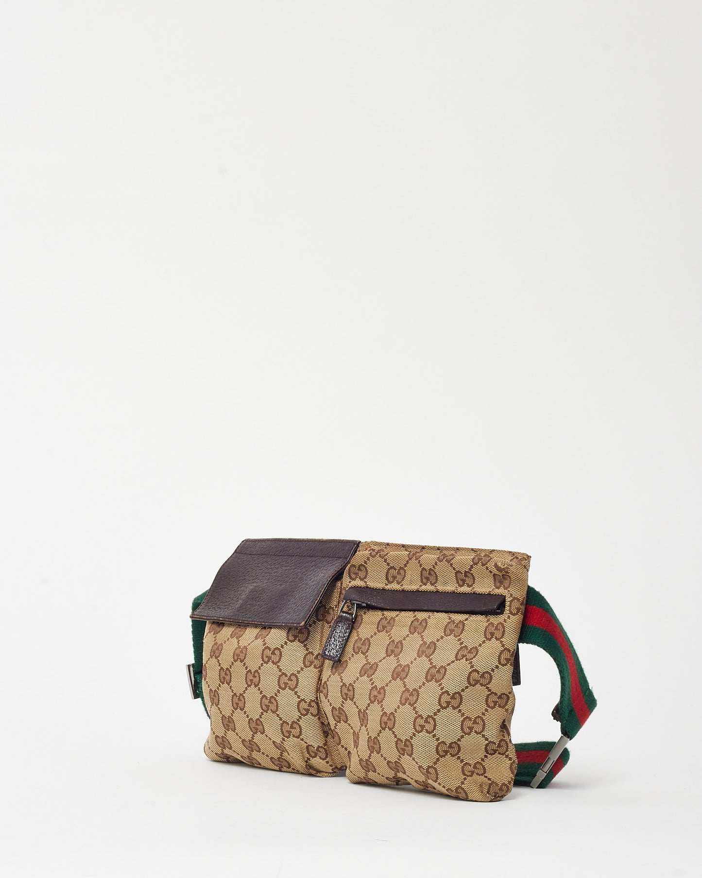 Gucci Beige and Brown Monogram GG Canvas Double Pocket Belt Bag
