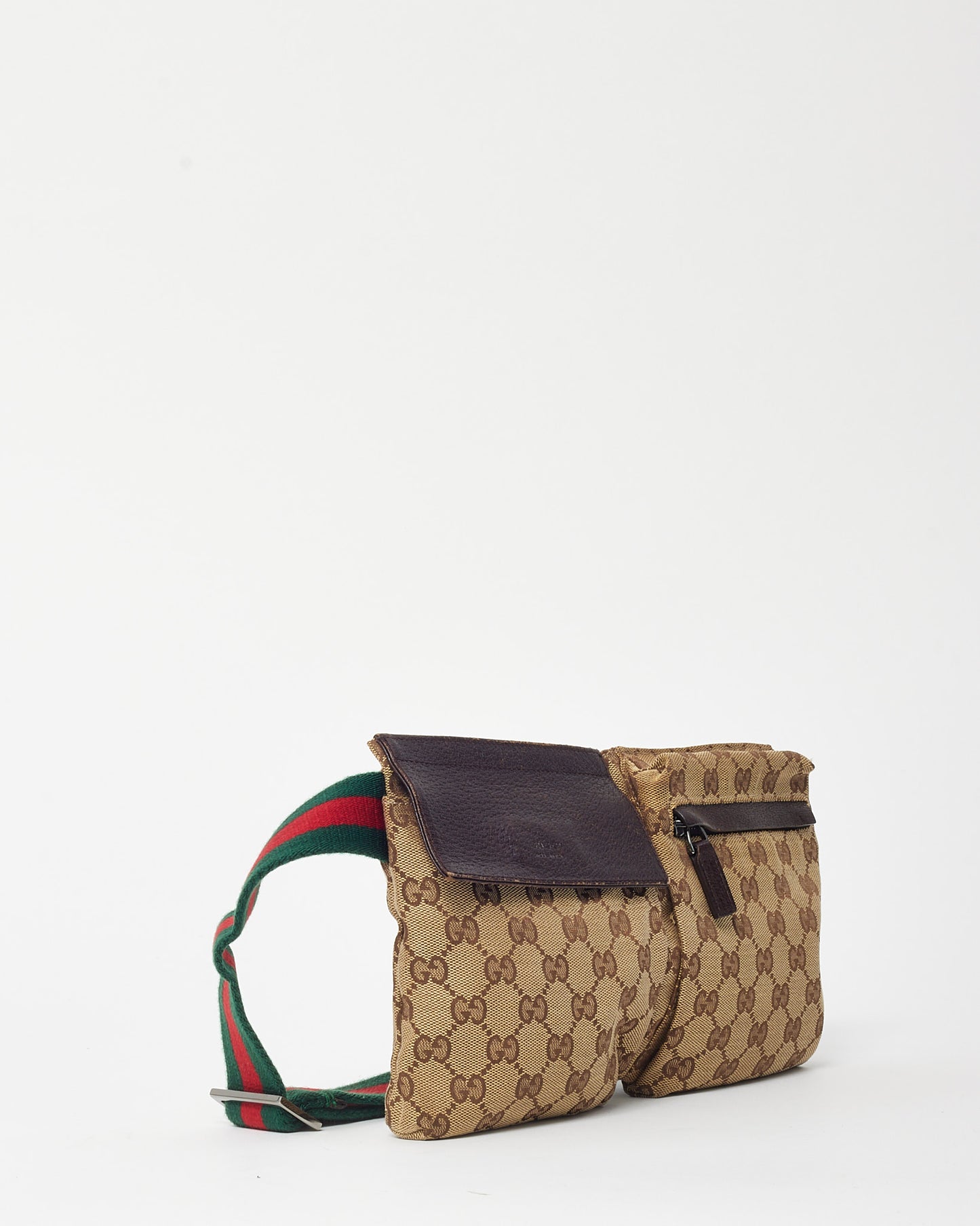 Gucci Beige and Brown Monogram GG Canvas Double Pocket Belt Bag