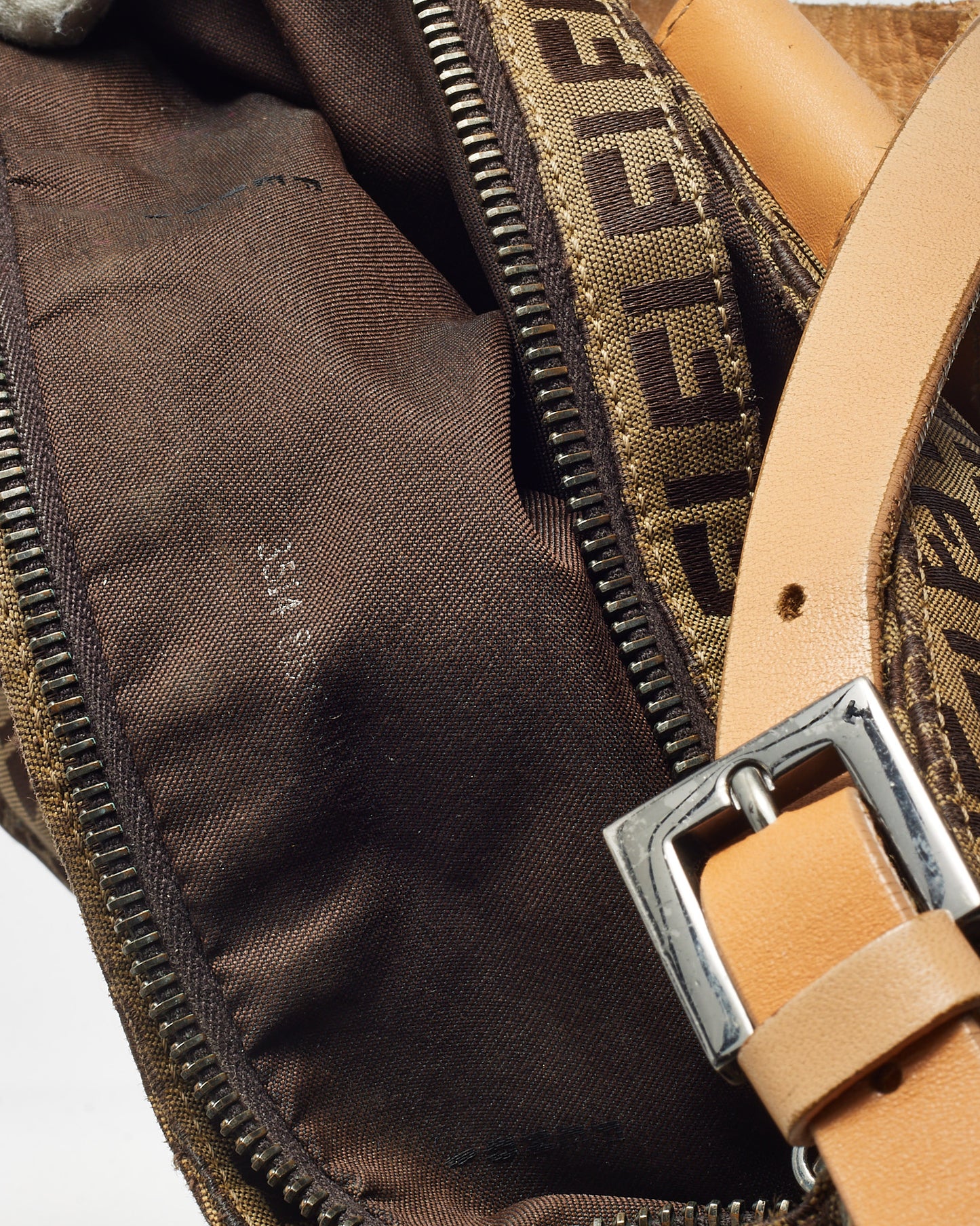 Fendi Vintage Beige Leather and Brown FF Zucchino Canvas Hobo Shoulder Bag