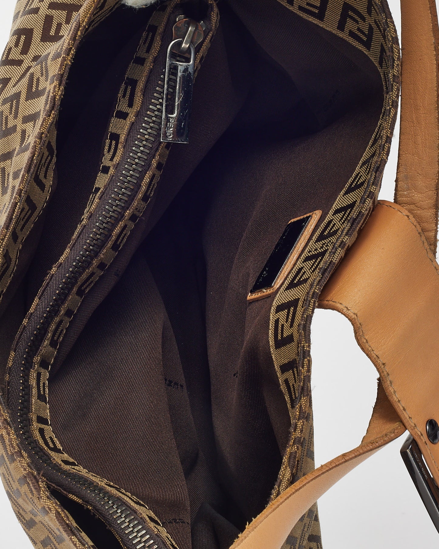 Fendi Vintage Beige Leather and Brown FF Zucchino Canvas Hobo Shoulder Bag