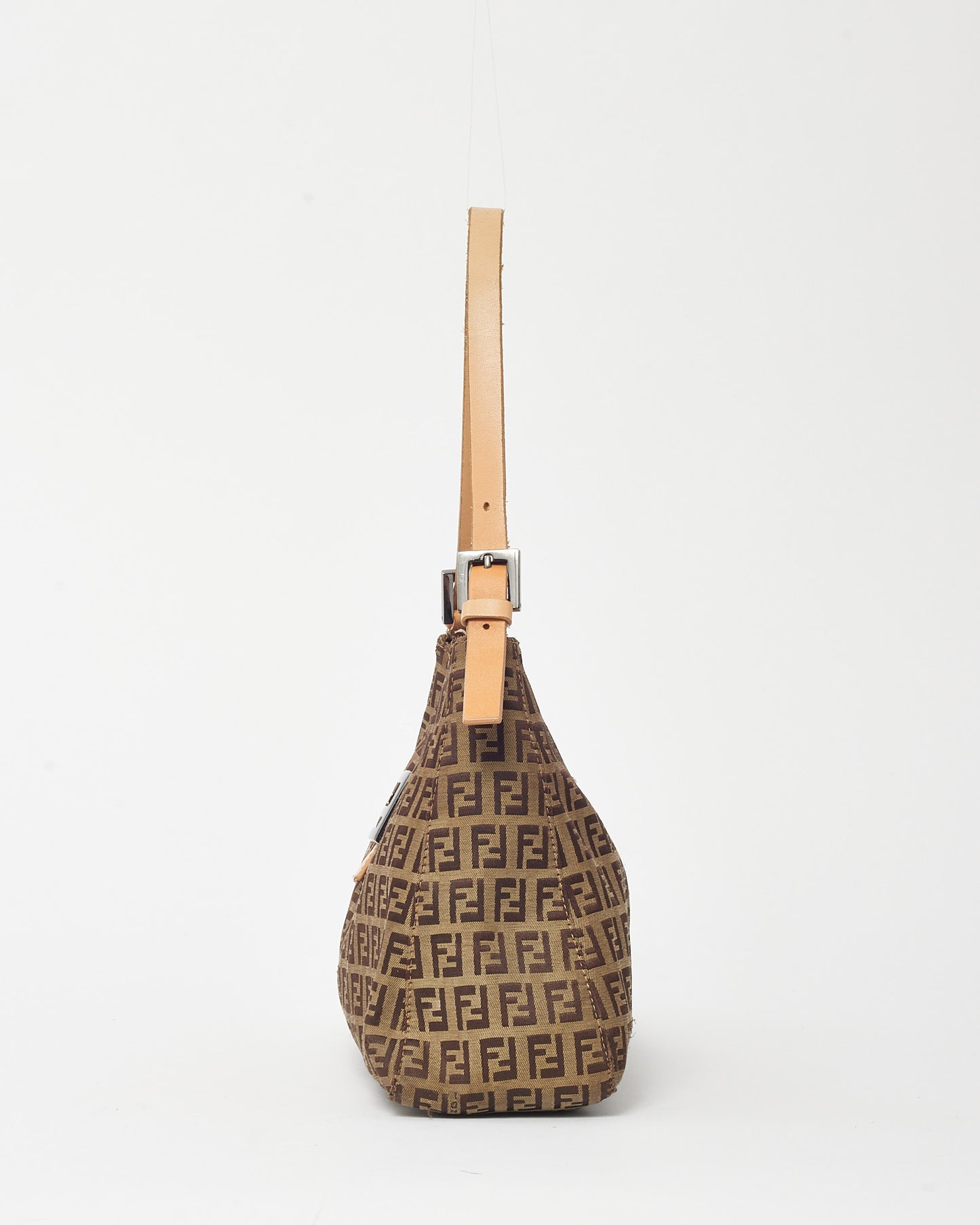 Fendi Vintage Beige Leather and Brown FF Zucchino Canvas Hobo Shoulder Bag