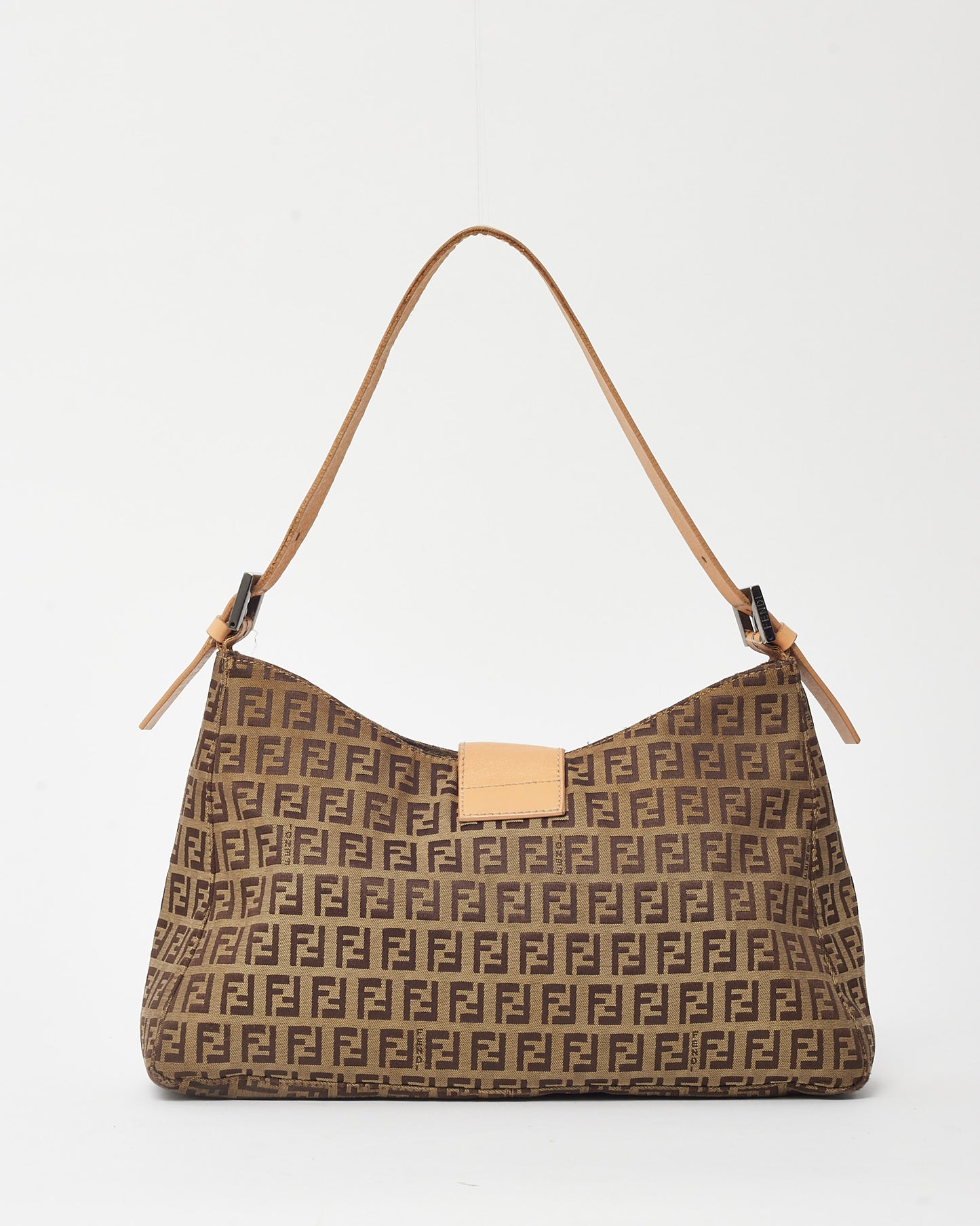 Fendi Vintage Beige Leather and Brown FF Zucchino Canvas Hobo Shoulder Bag