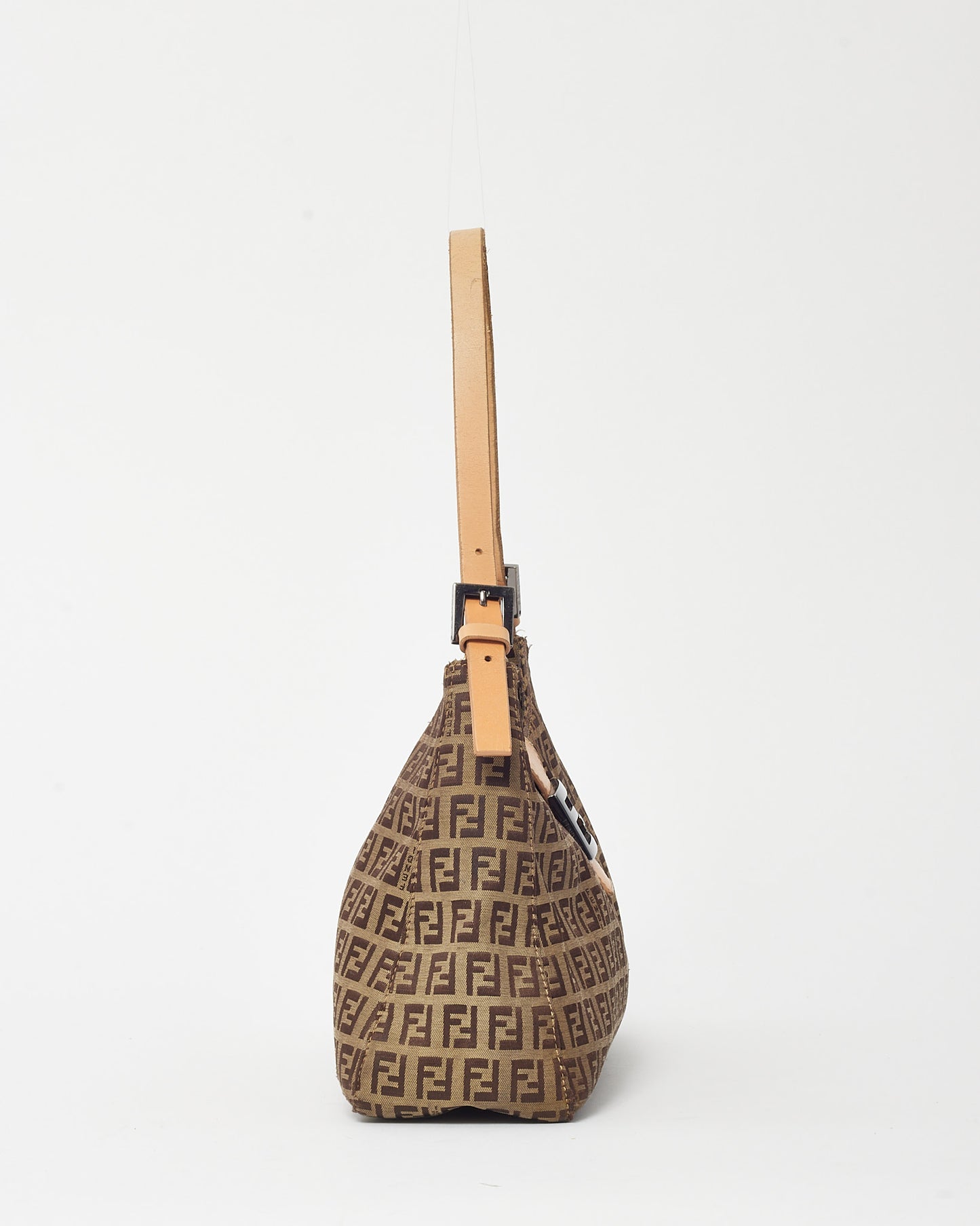 Fendi Vintage Beige Leather and Brown FF Zucchino Canvas Hobo Shoulder Bag