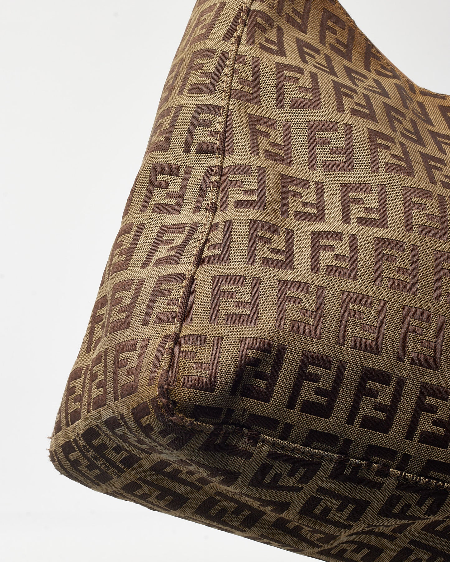 Fendi Vintage Beige Leather and Brown FF Zucchino Canvas Hobo Shoulder Bag