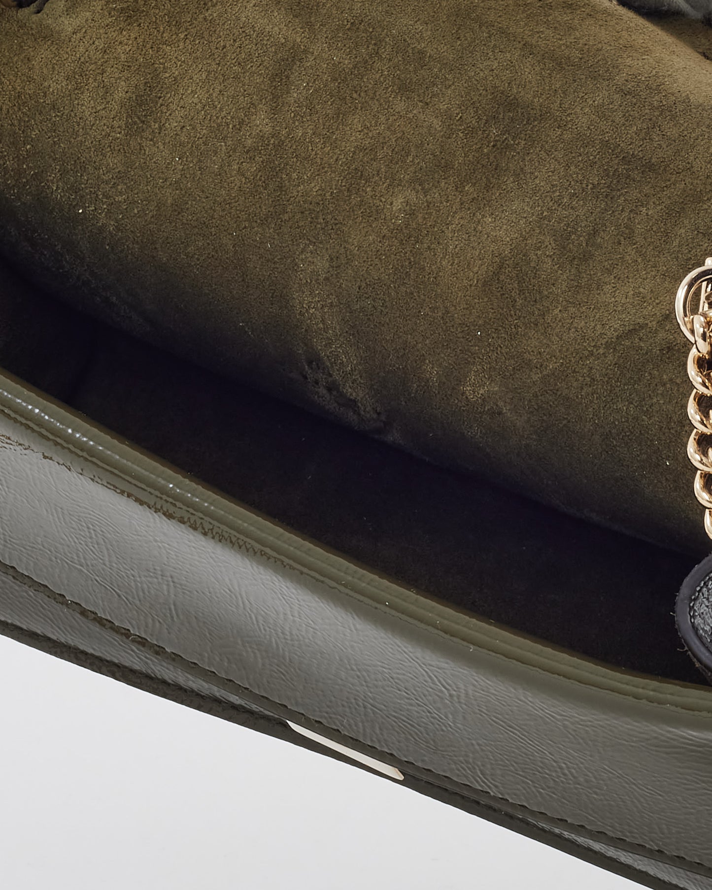 Gucci Khaki Crinkled Patent Leather Super Mini Dionysus Bag SHW