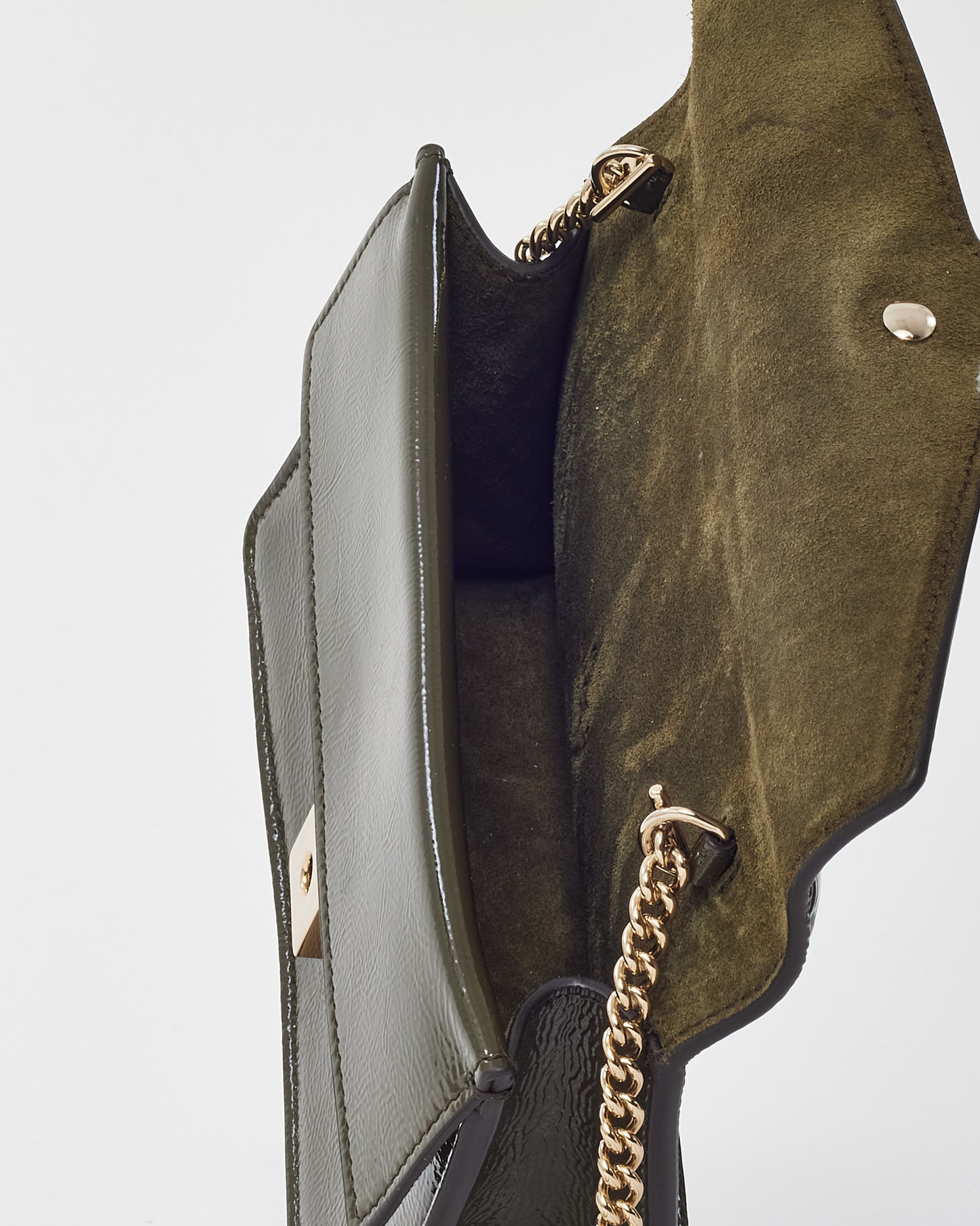 Gucci Khaki Crinkled Patent Leather Super Mini Dionysus Bag SHW