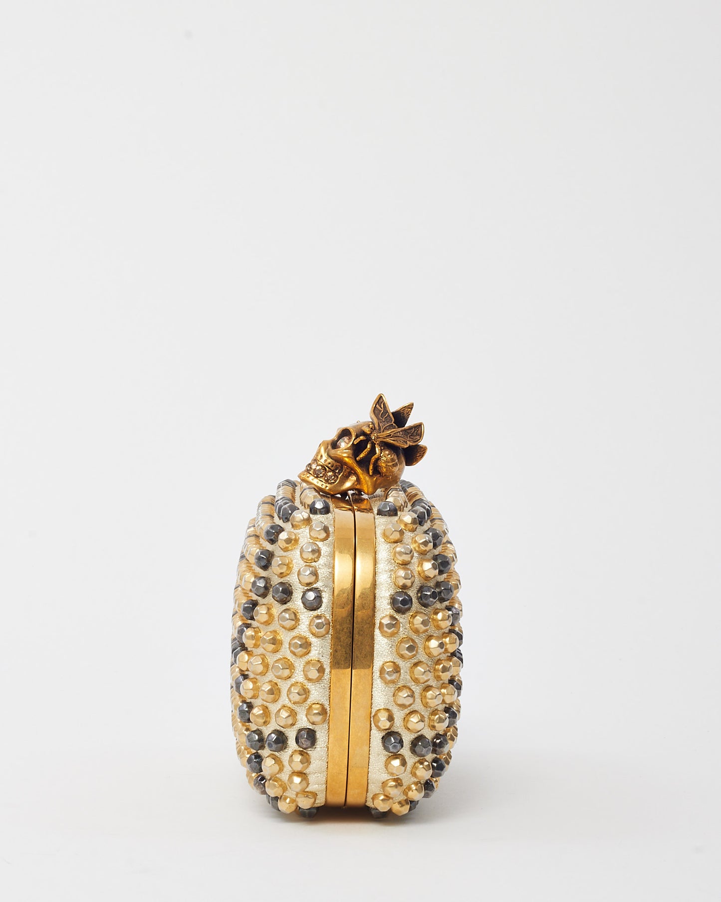 Alexander McQueen Gold Honeycomb Bee Punk Skull Studded Box Clutch