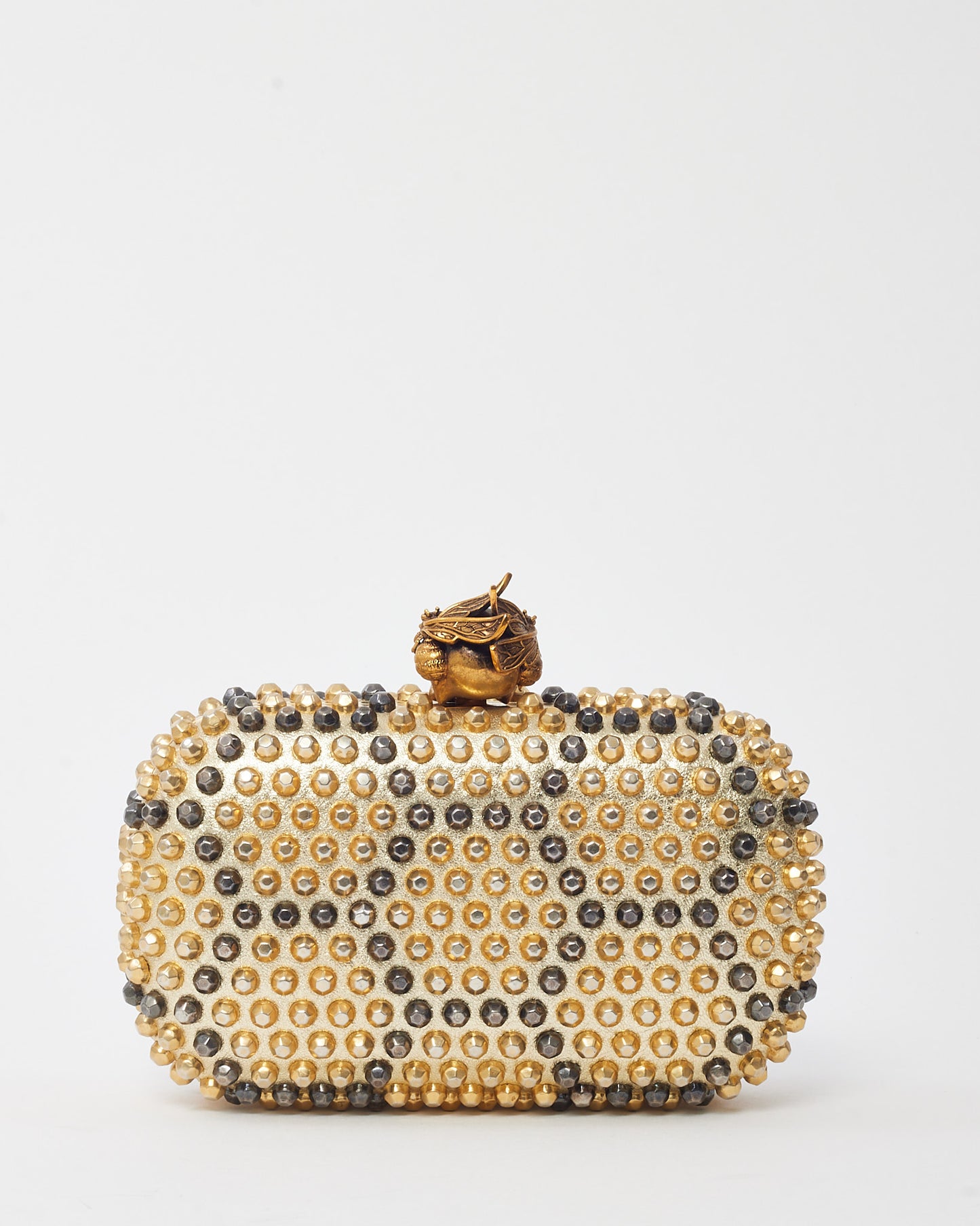 Alexander McQueen Gold Honeycomb Bee Punk Skull Studded Box Clutch