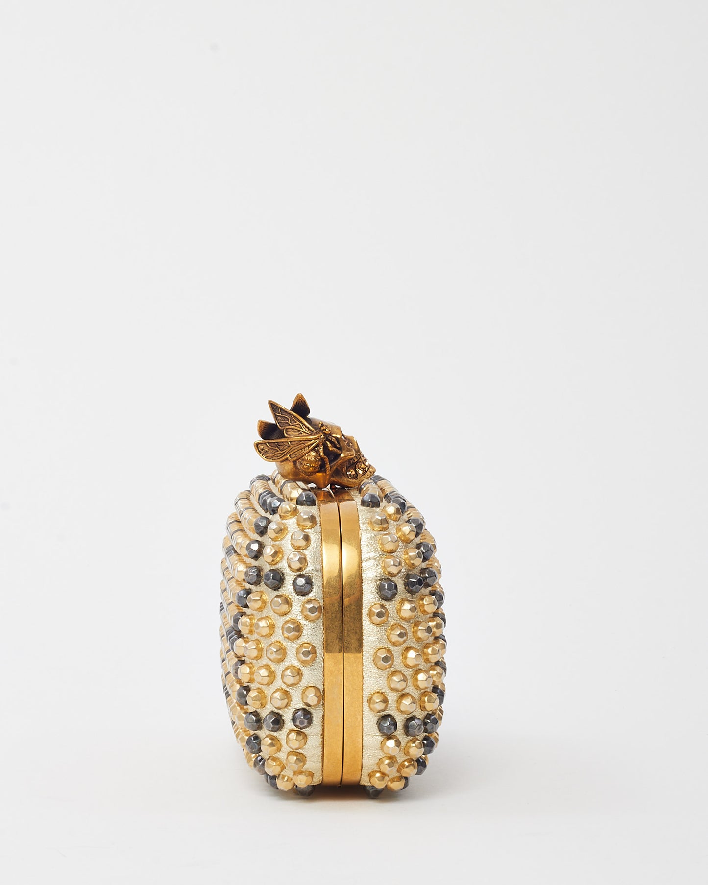 Alexander McQueen Gold Honeycomb Bee Punk Skull Studded Box Clutch