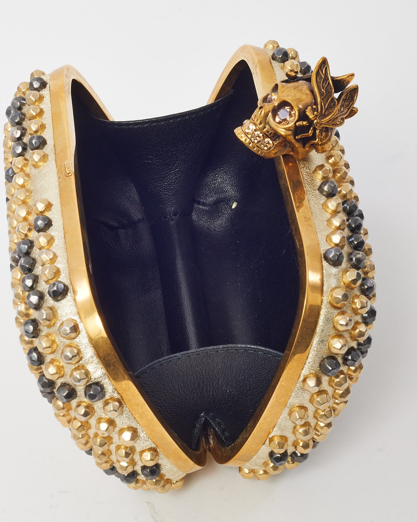 Alexander McQueen Gold Honeycomb Bee Punk Skull Studded Box Clutch