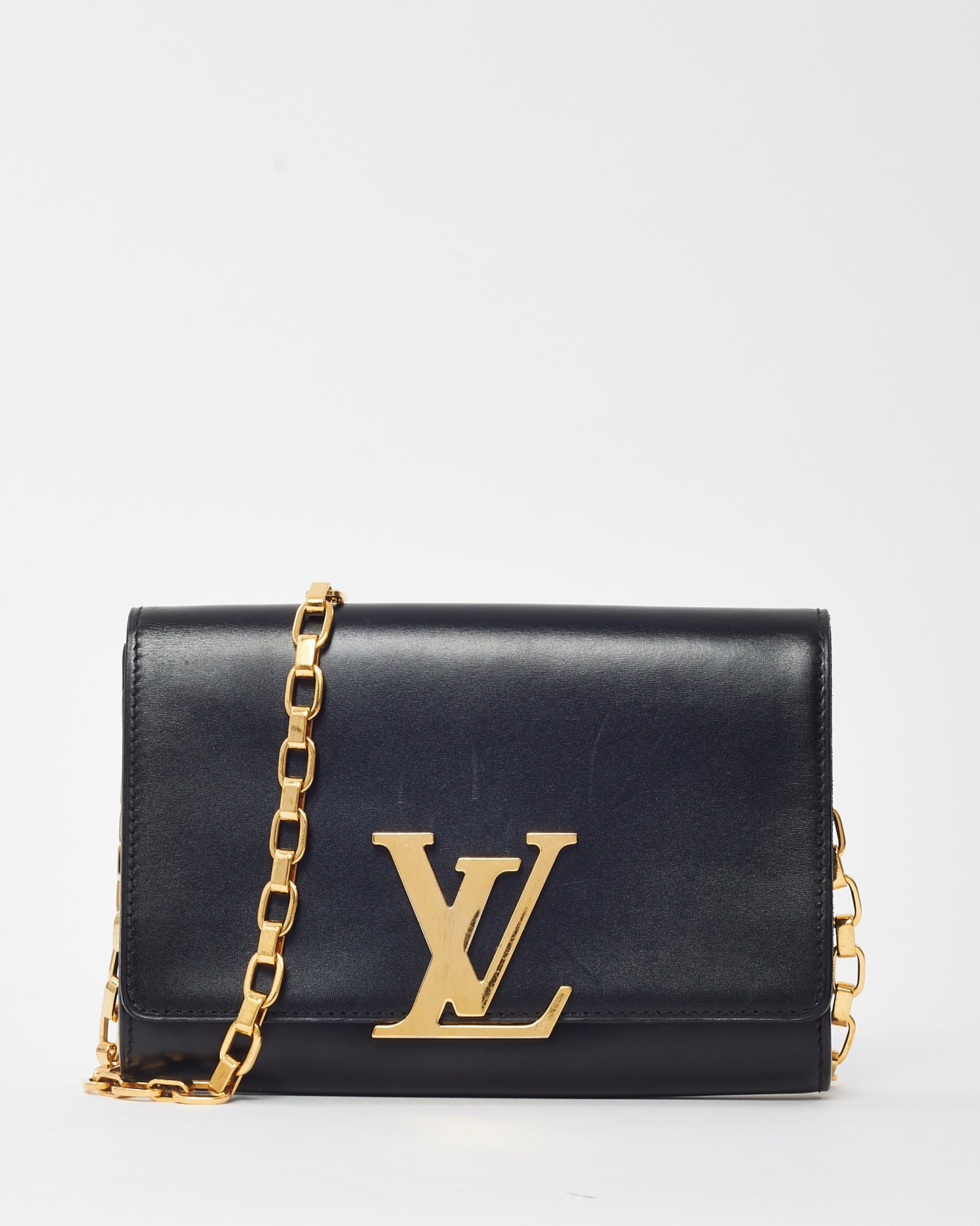 Louis Vuitton Black Calfskin Leather Louise Lockme Chain Shoulder Bag MM