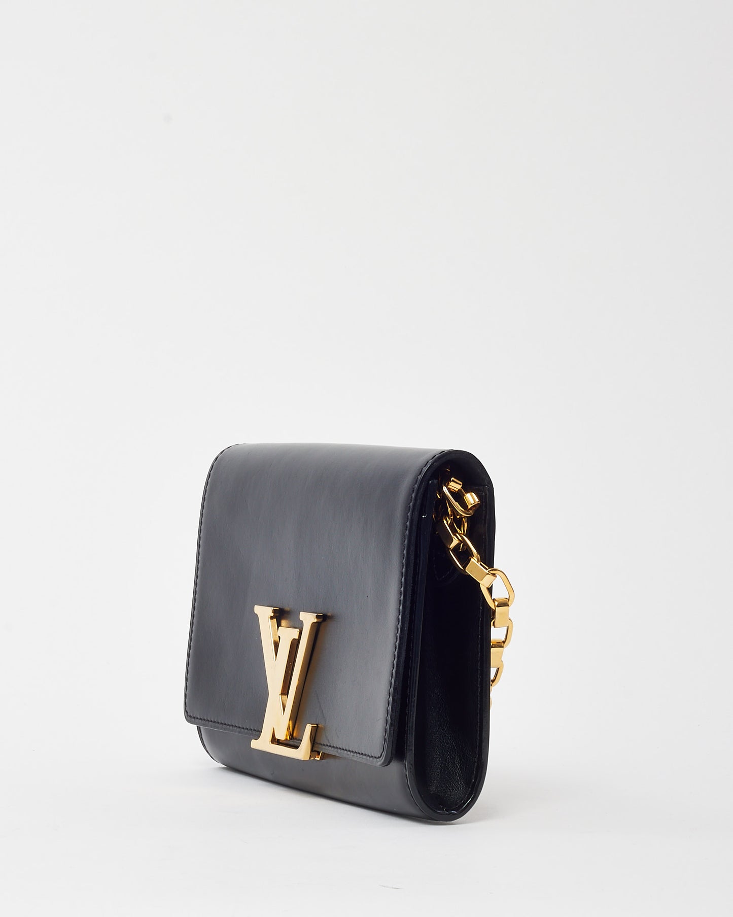 Louis Vuitton Black Calfskin Leather Louise Lockme Chain Shoulder Bag MM