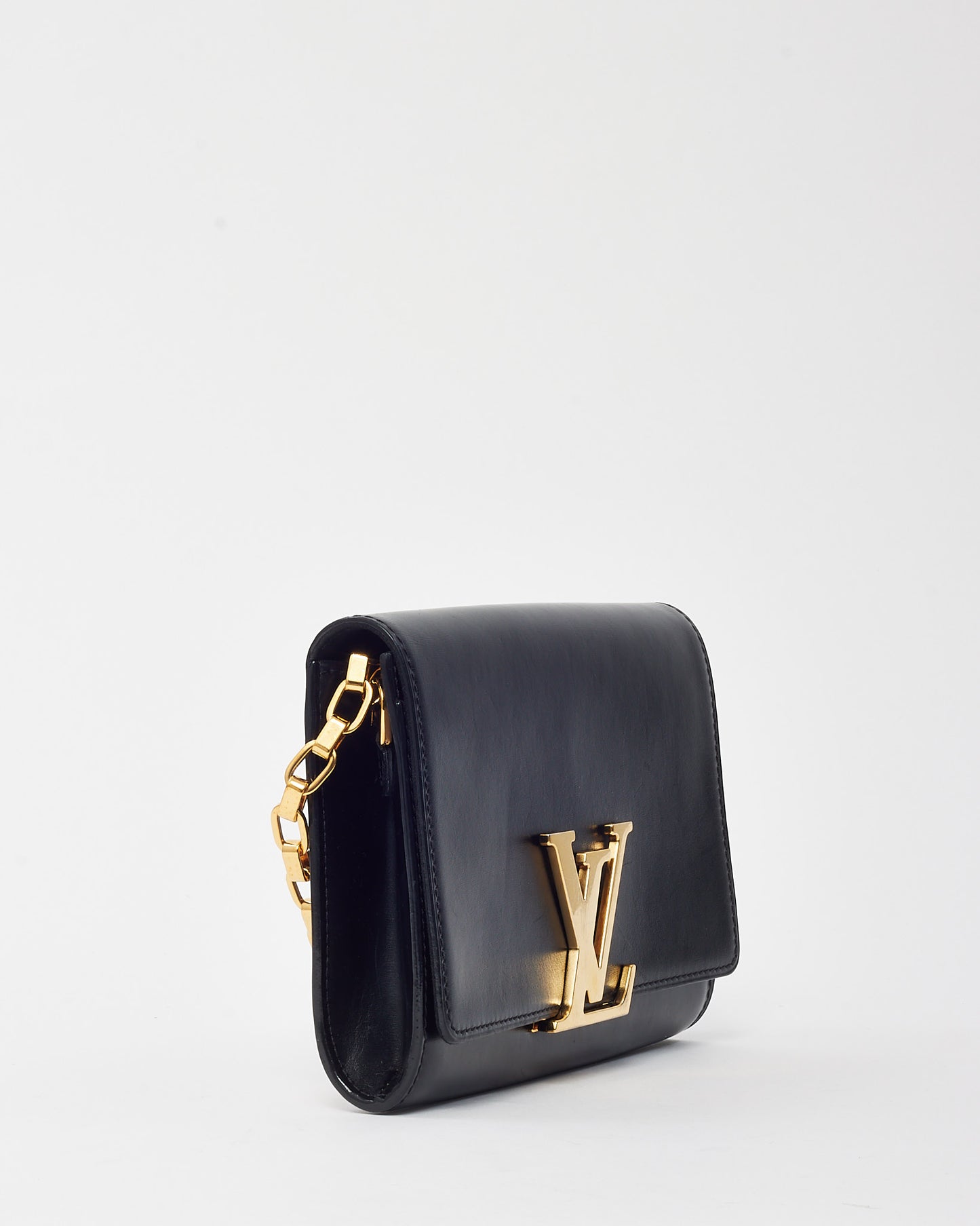 Louis Vuitton Black Calfskin Leather Louise Lockme Chain Shoulder Bag MM