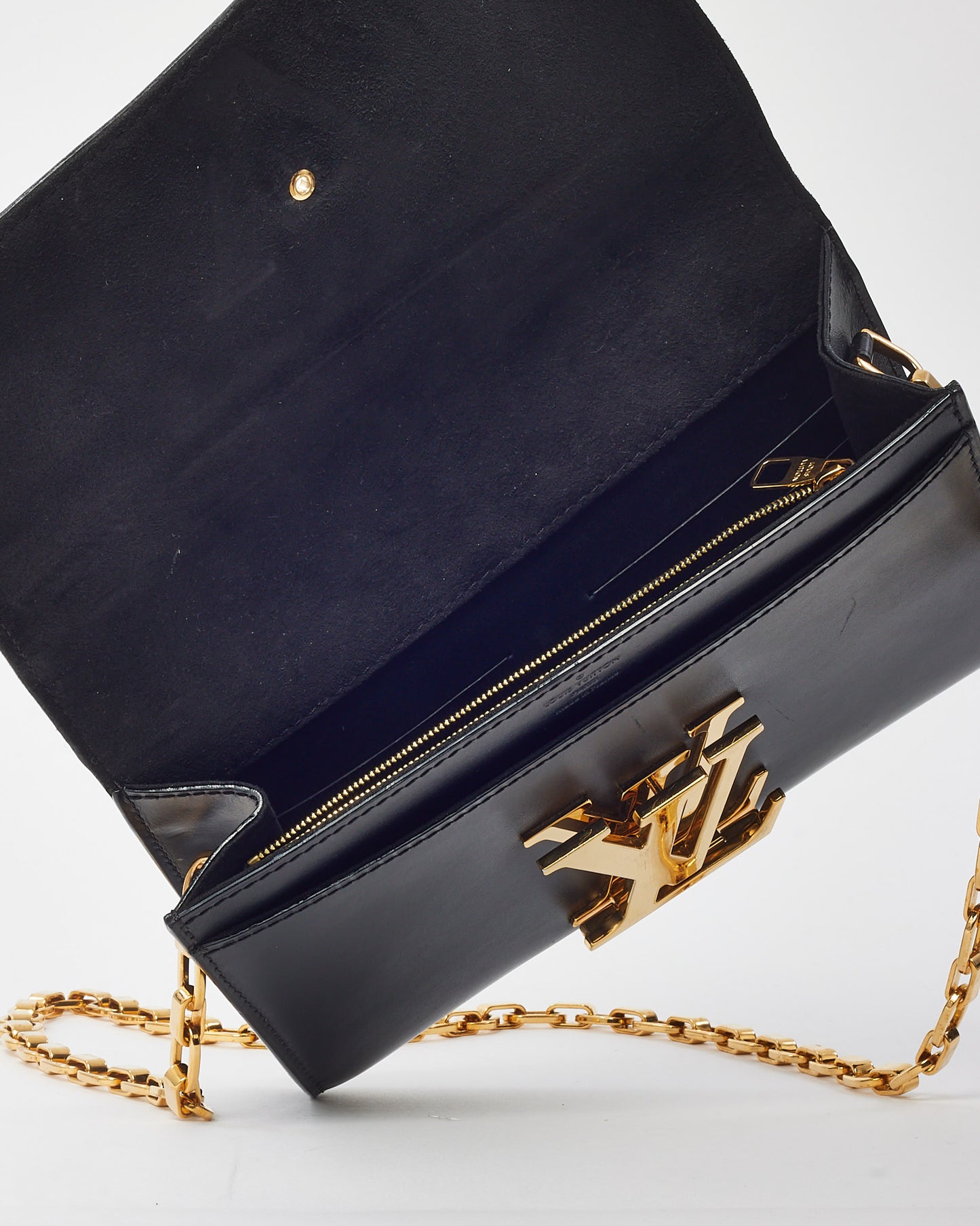 Louis Vuitton Black Calfskin Leather Louise Lockme Chain Shoulder Bag MM