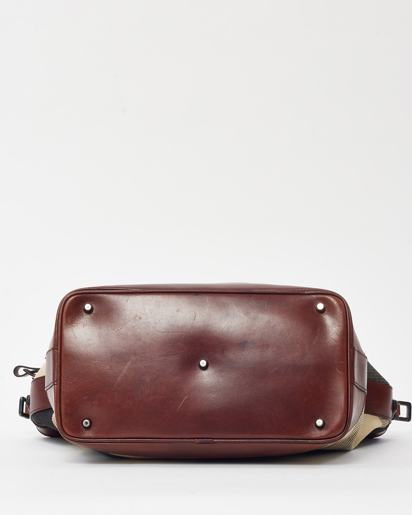 Burberry Brown Leather and Black/White Mega Nova Check Canvas Hobo Shoulder Bag