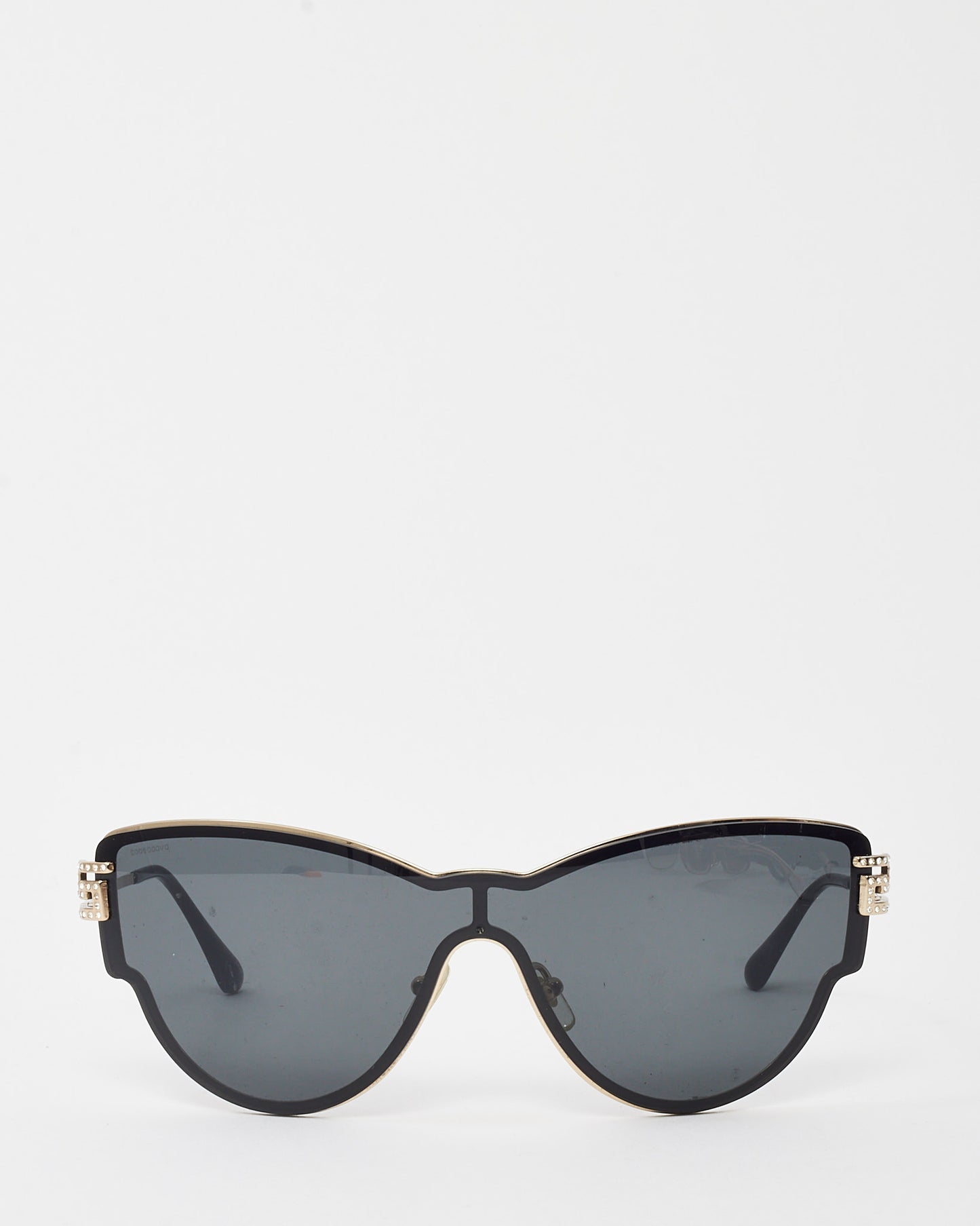 Versace Black and Gold Rhinestone Detail MOD 2172/B Shield Sunglasses