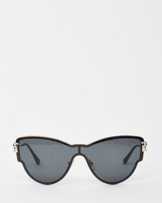 Versace Black and Gold Rhinestone Detail MOD 2172/B Shield Sunglasses