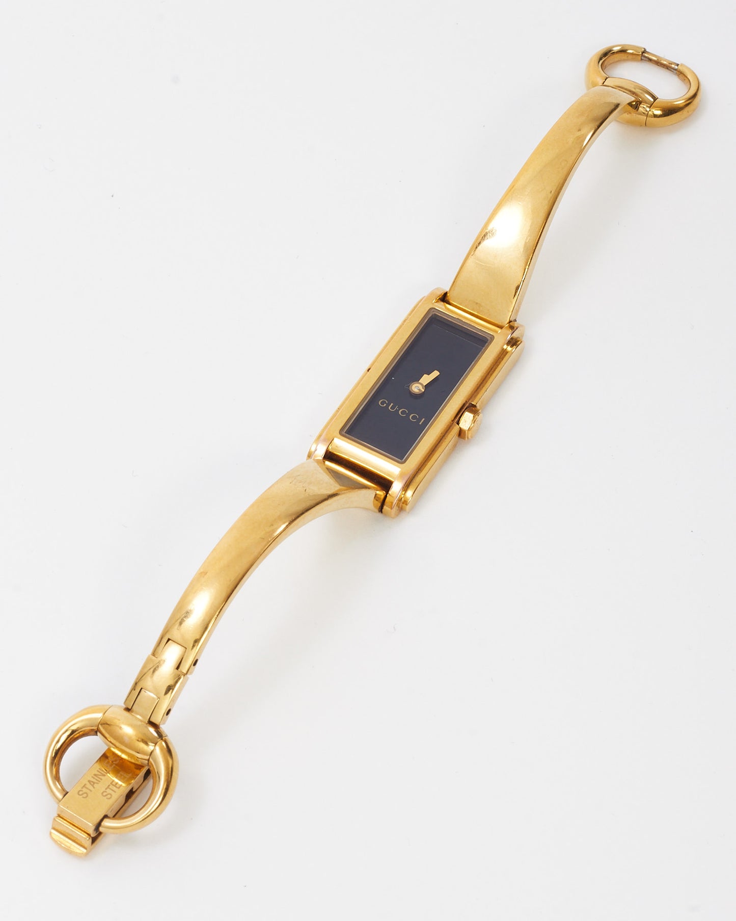 Gucci Gold Plated Black Dial G-Line 109 Bangle Watch