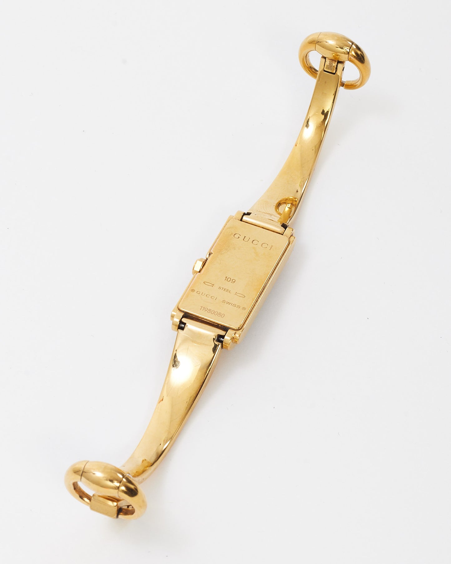 Gucci Gold Plated Black Dial G-Line 109 Bangle Watch