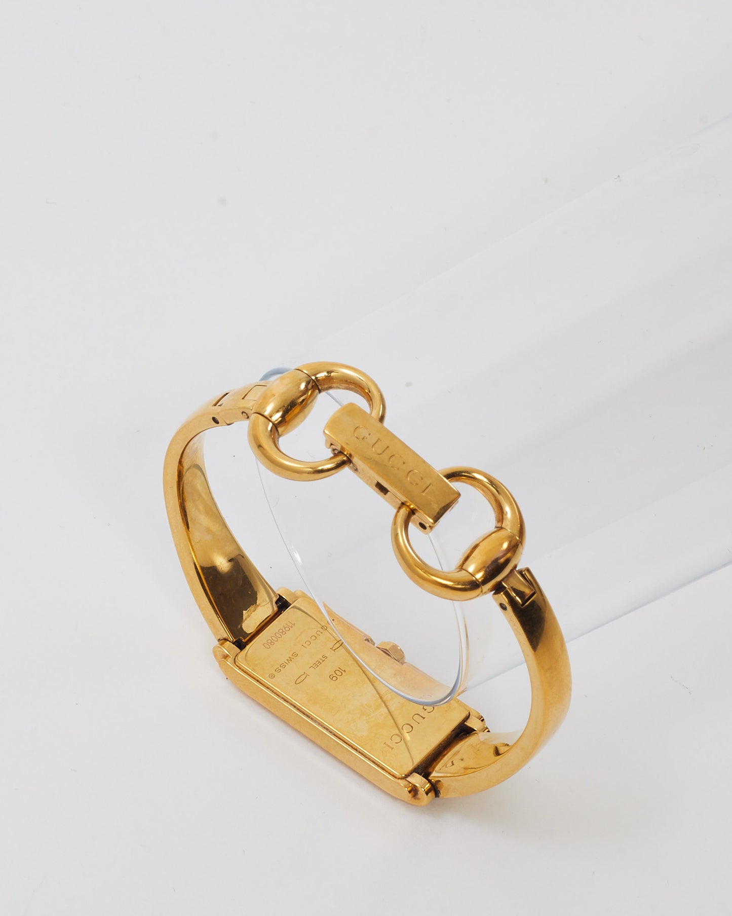 Gucci Gold Plated Black Dial G-Line 109 Bangle Watch