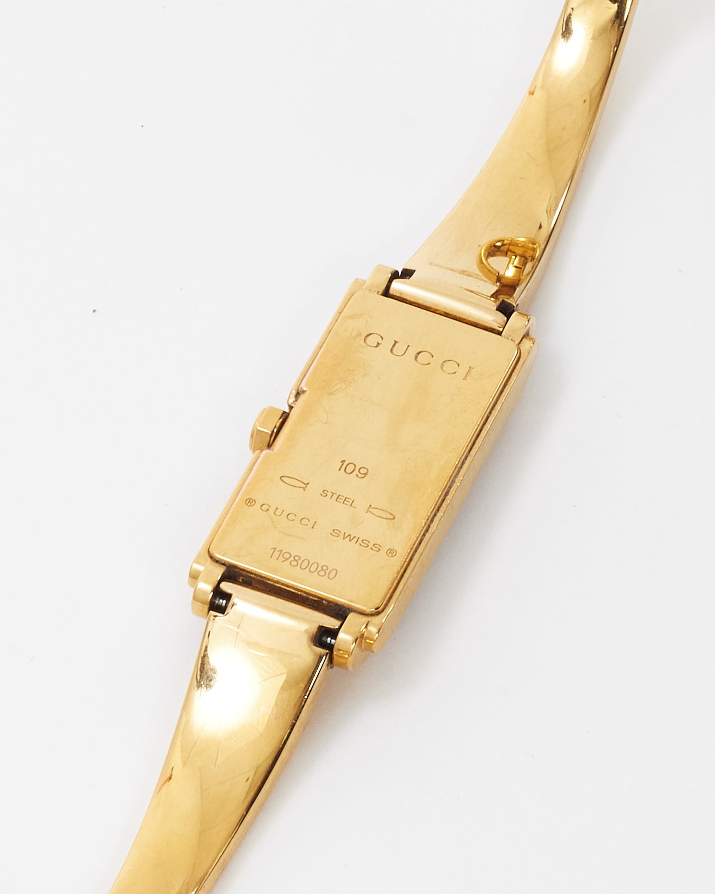 Gucci Gold Plated Black Dial G-Line 109 Bangle Watch