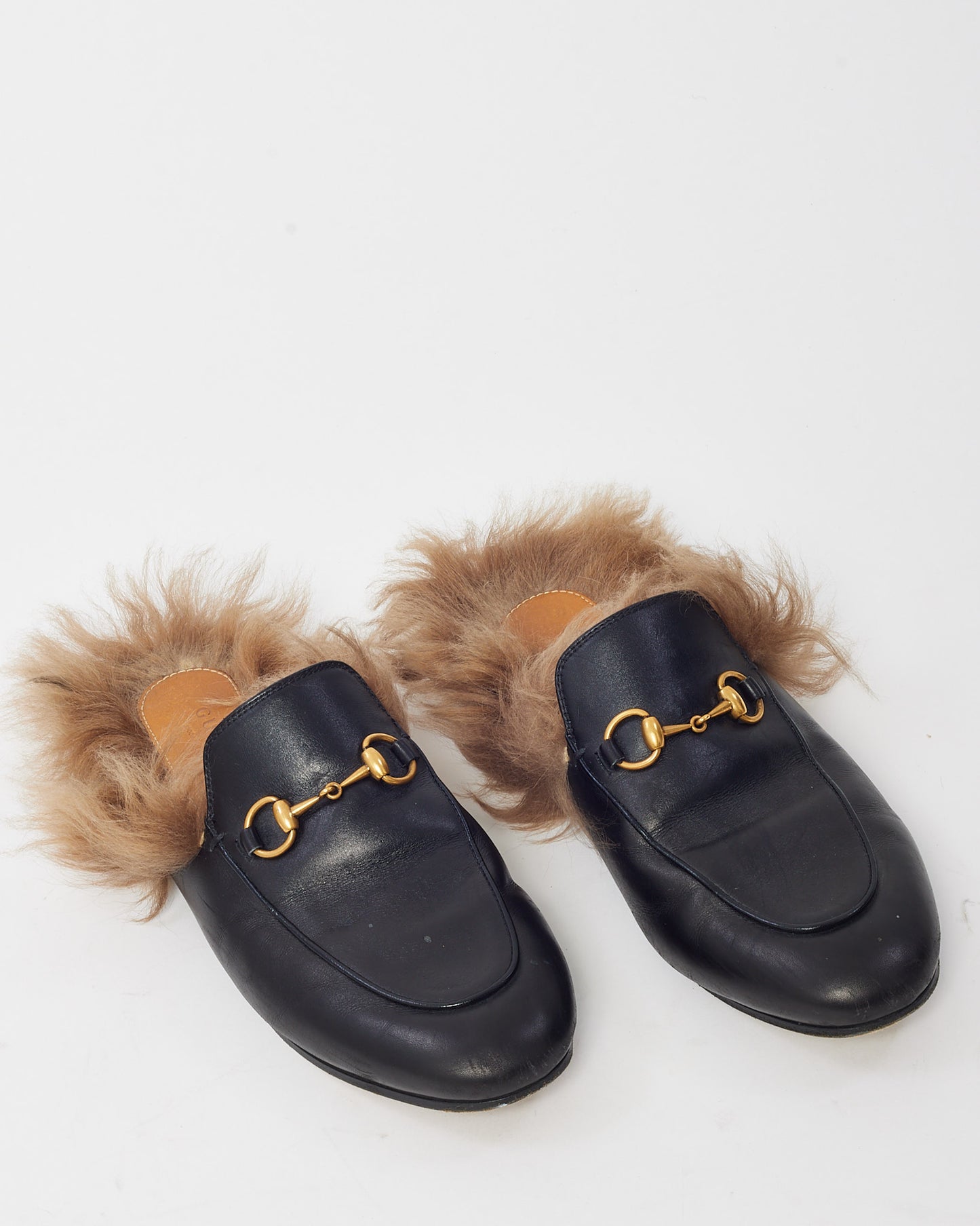 Gucci Black Calfskin Leather Horsebit Fur Slip On Princetown Slippers - 37