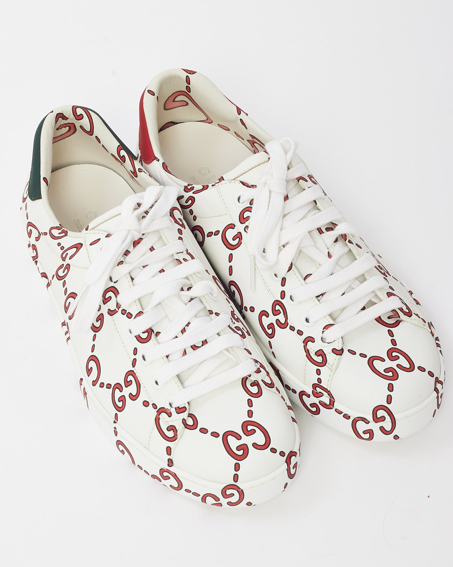 Gucci Men's White Leather Red GG Print Ace Sneakers - 7 MEN