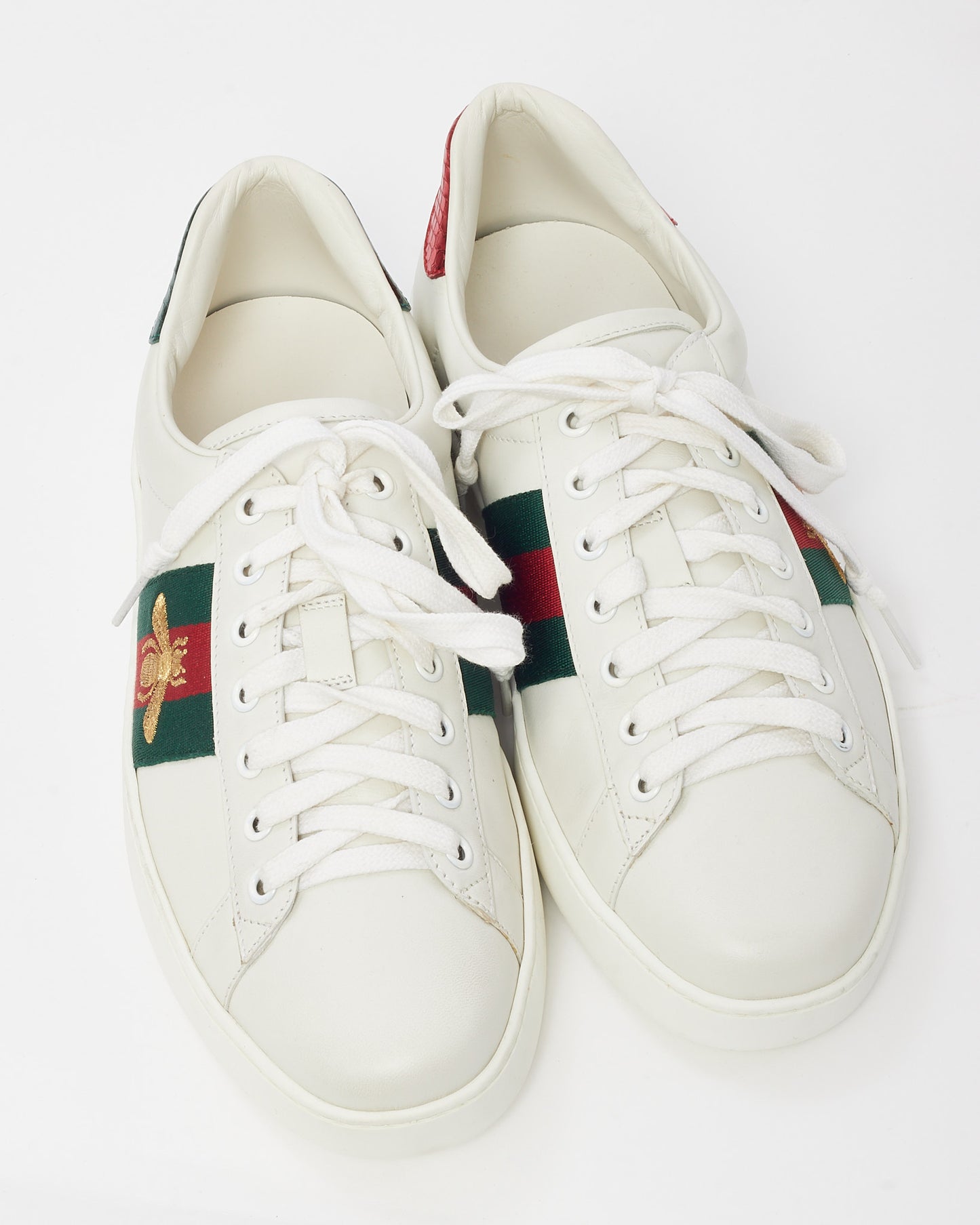 Gucci Men's White Leather Web Bee Ace Sneakers - 7 MEN