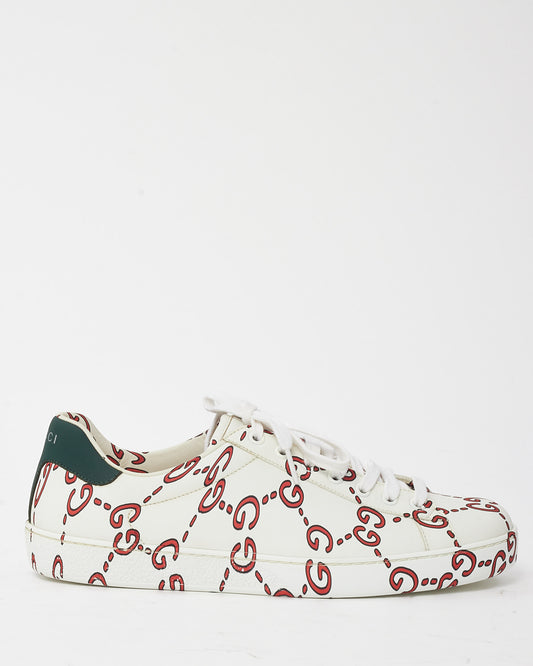 Gucci Men's White Leather Red GG Print Ace Sneakers - 7 MEN