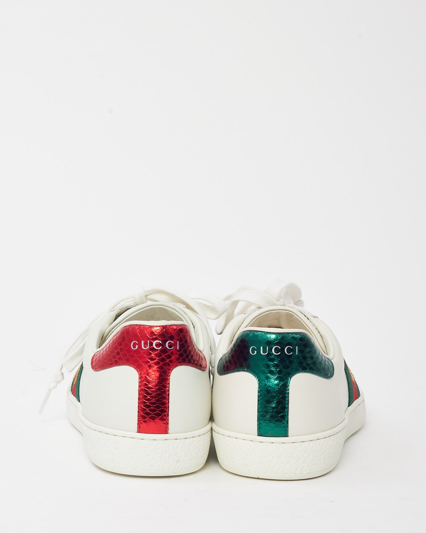 Gucci Men's White Leather Web Bee Ace Sneakers - 7 MEN