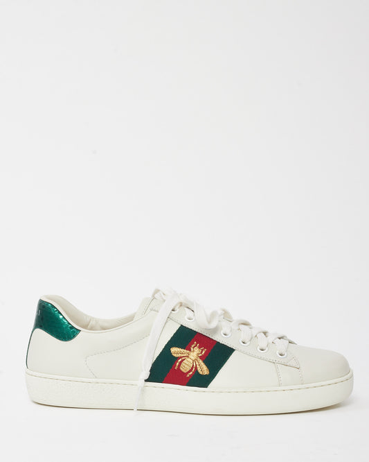 Gucci Men's White Leather Web Bee Ace Sneakers - 7 MEN