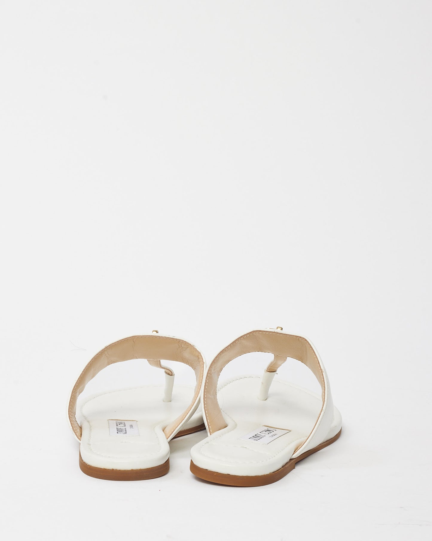 Jimmy Choo White Leather Gold JC Logo Flat Sandals - 35
