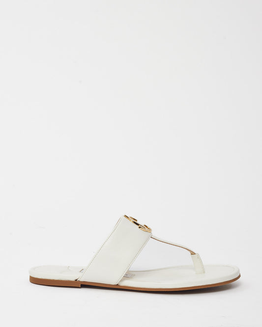 Jimmy Choo White Leather Gold JC Logo Flat Sandals - 35