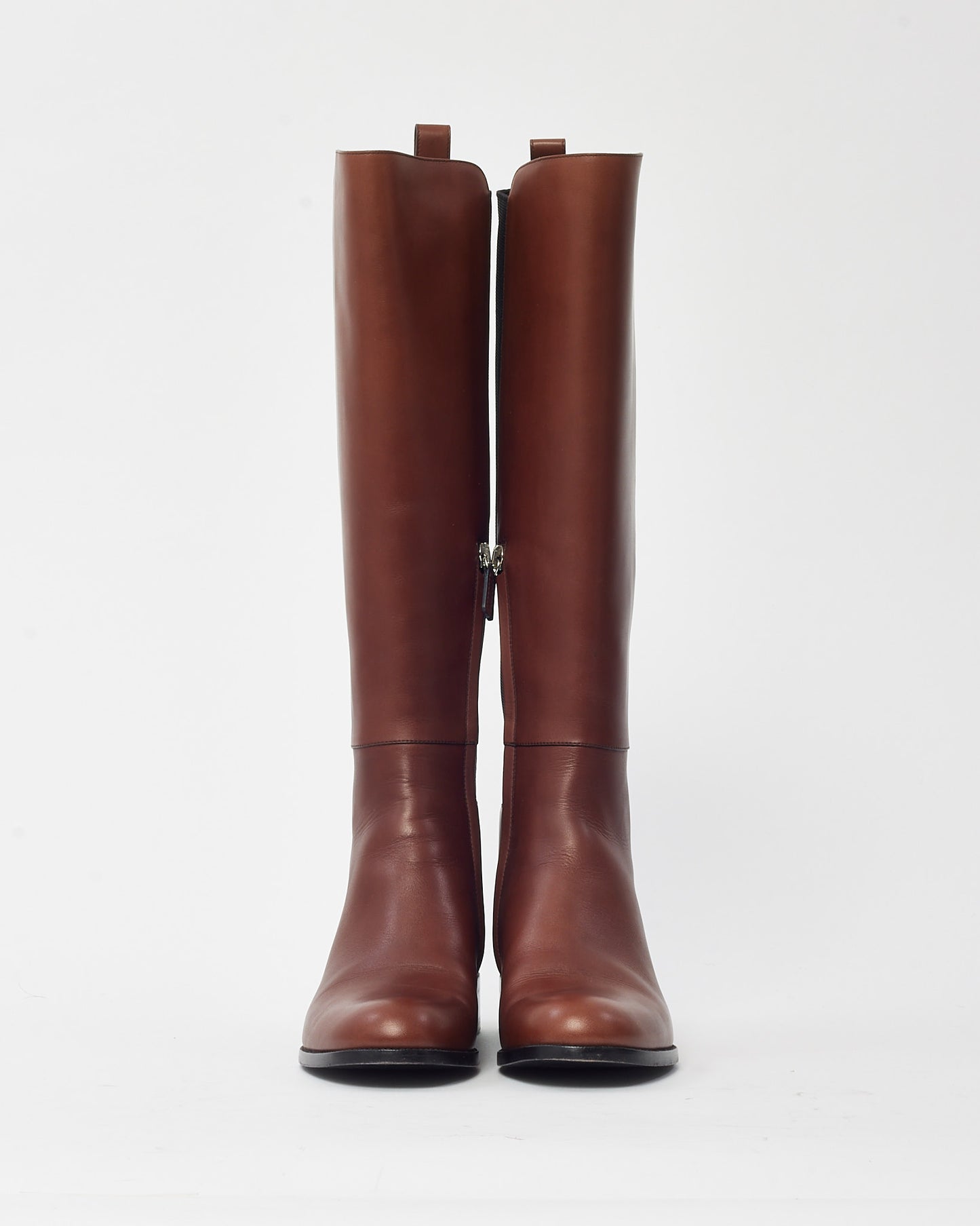 Gucci Brown Leather and Black Elastic Knee-High Riding Boots - 36