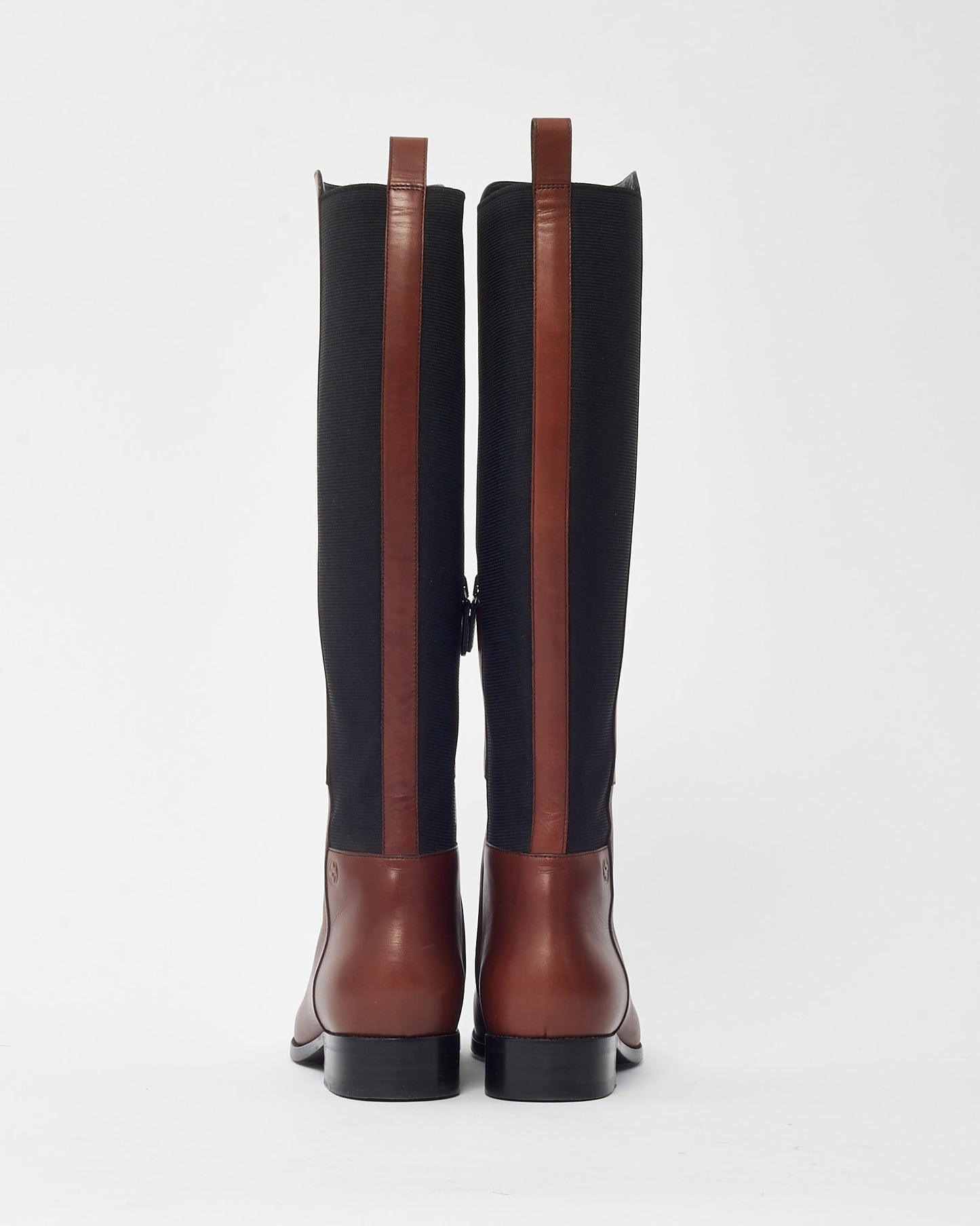 Gucci Brown Leather and Black Elastic Knee-High Riding Boots - 36