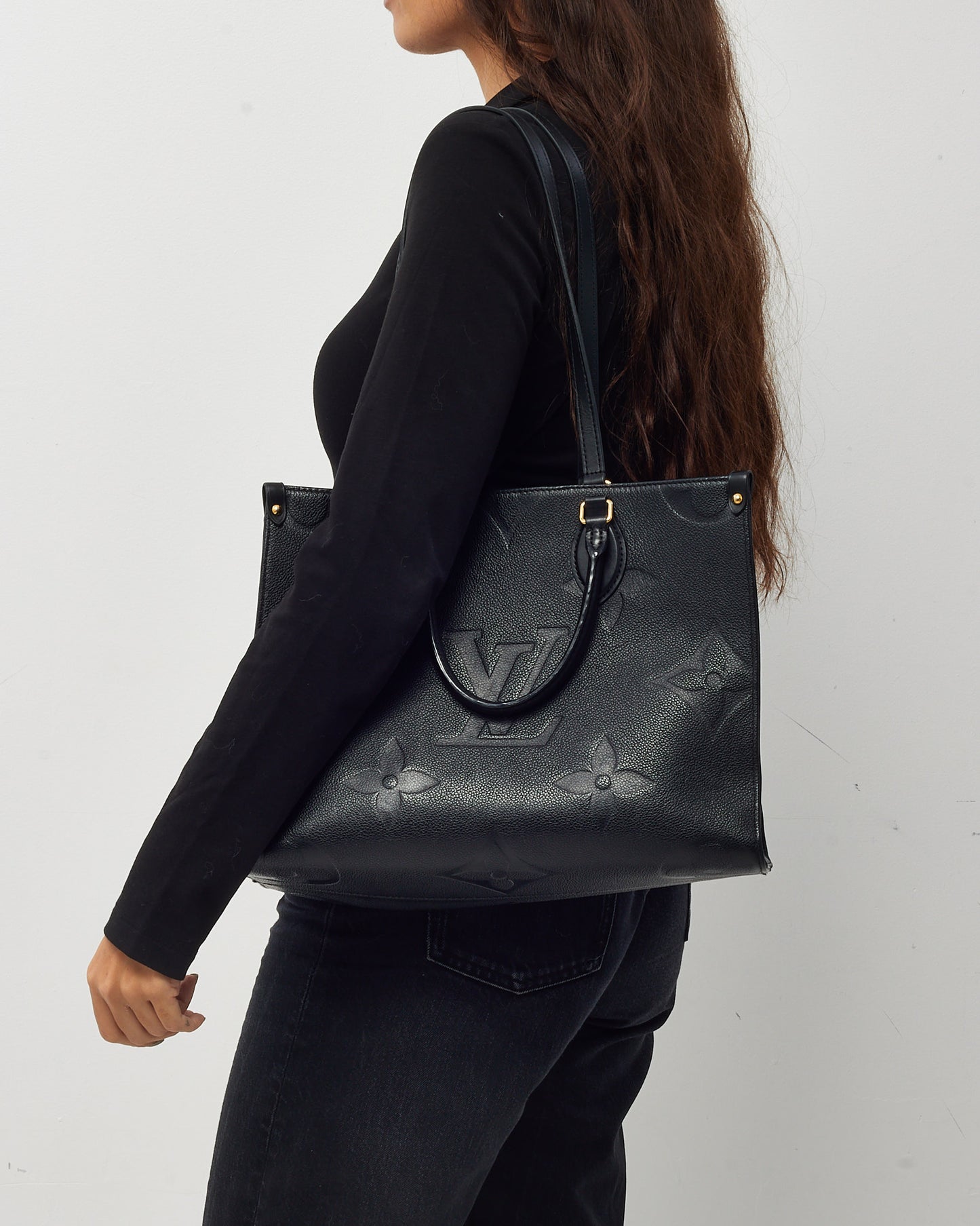 Louis Vuitton Black Monogram Empreinte Leather Onthego MM Bag