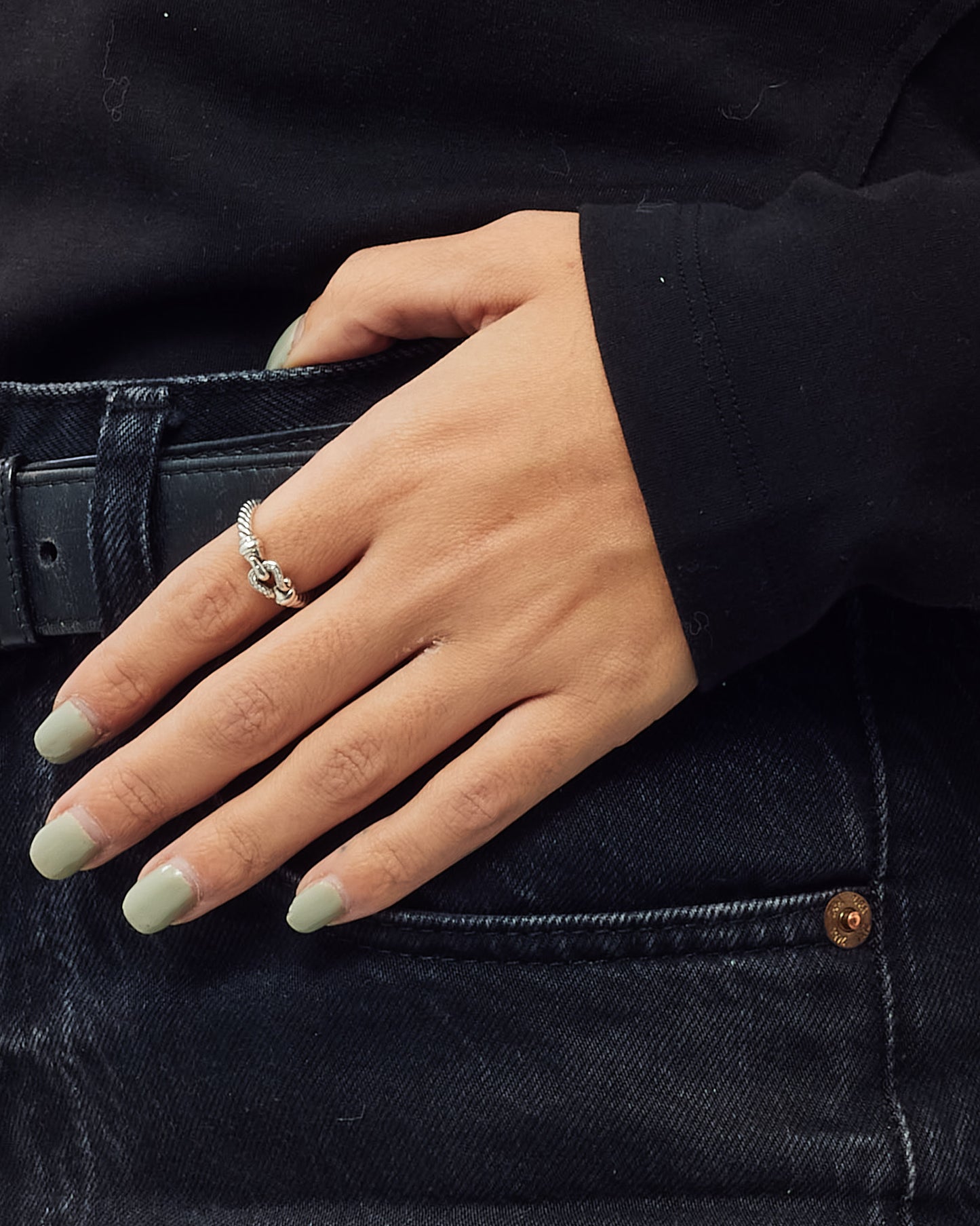 David Yurman Sterling Silver with Diamonds Cable Loop Band Ring - 4.5