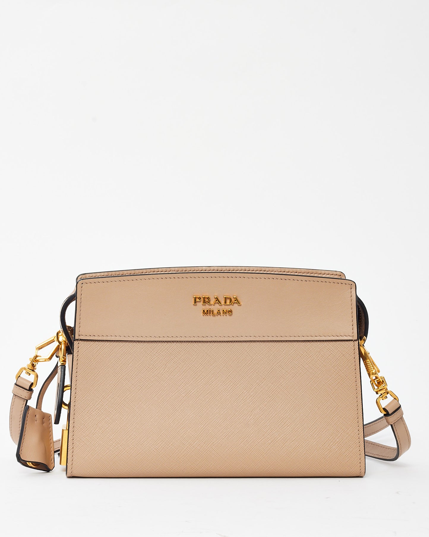 Prada Beige Cipria Saffiano and City Calf Leather Logo Bandoliera Crossbody Bag