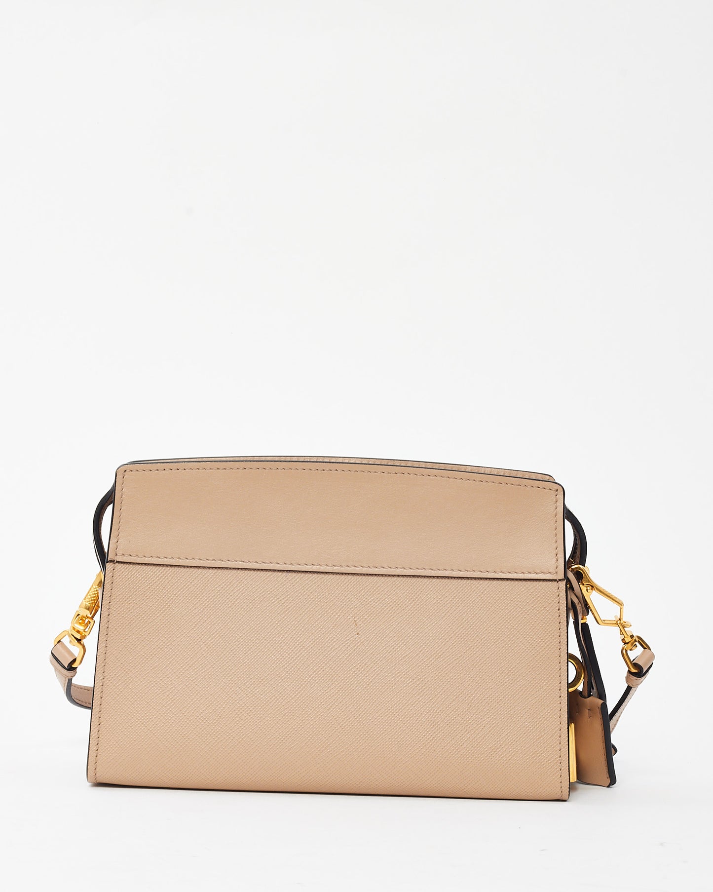 Prada Beige Cipria Saffiano and City Calf Leather Logo Bandoliera Crossbody Bag