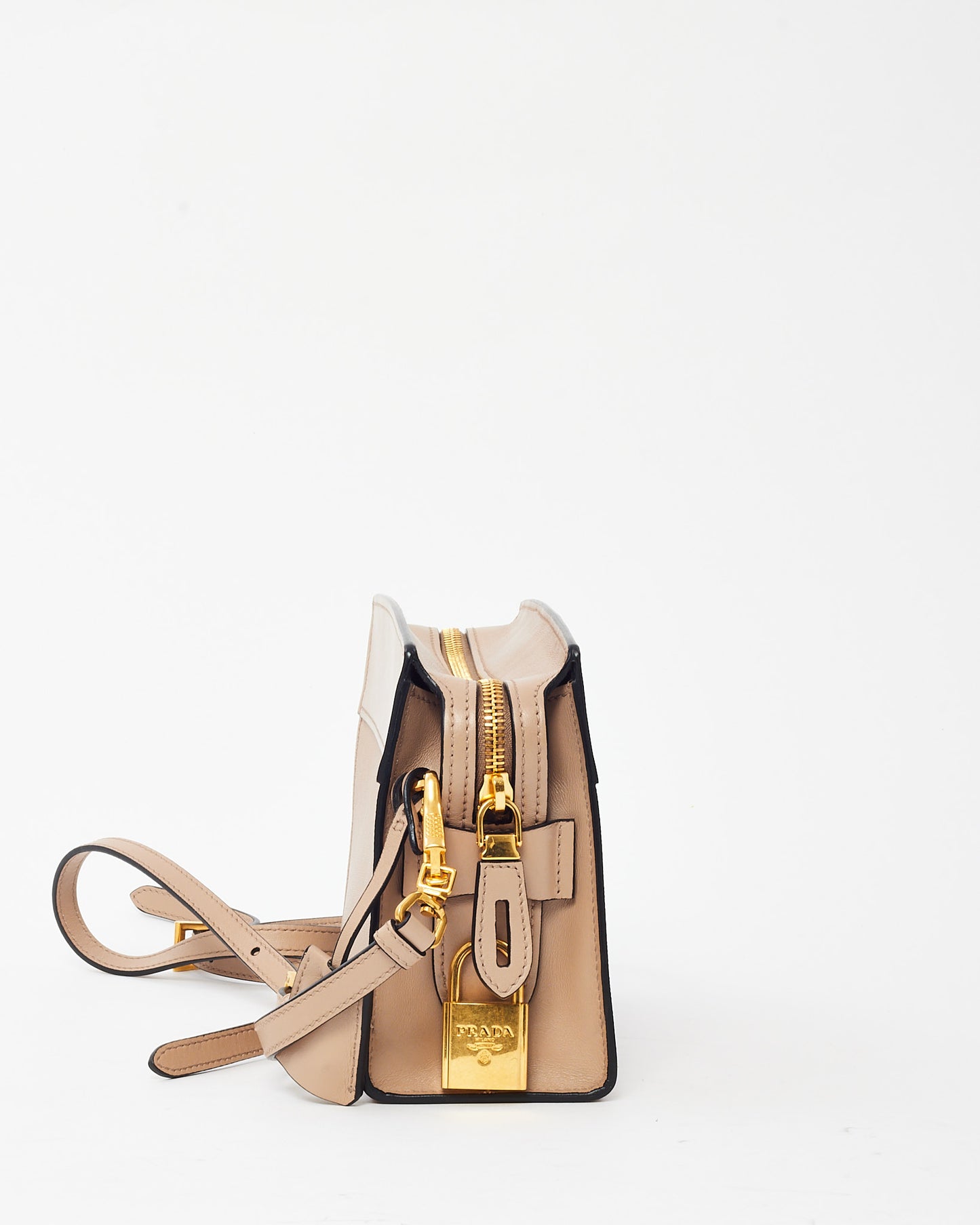 Prada Beige Cipria Saffiano and City Calf Leather Logo Bandoliera Crossbody Bag