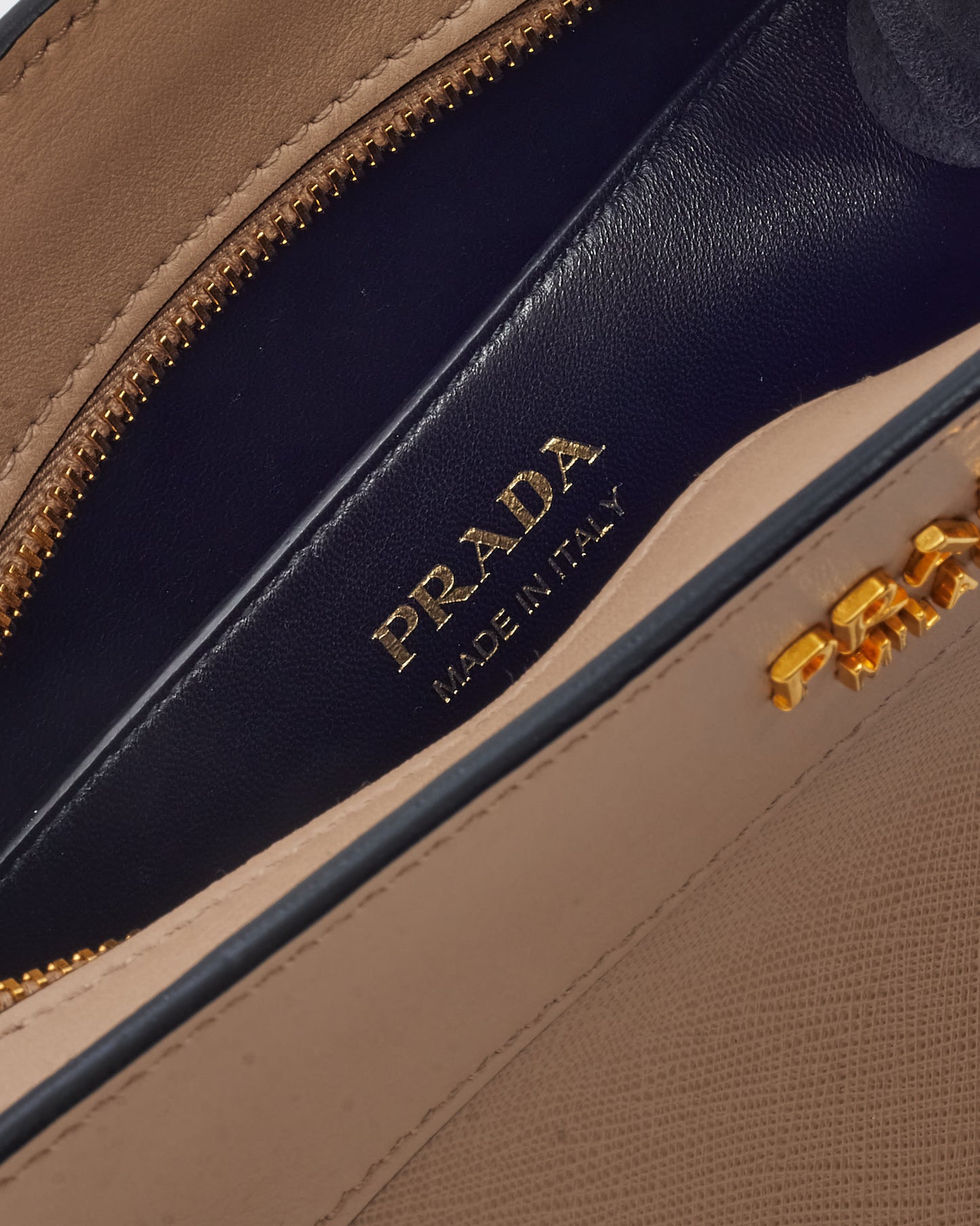 Prada Beige Cipria Saffiano and City Calf Leather Logo Bandoliera Crossbody Bag