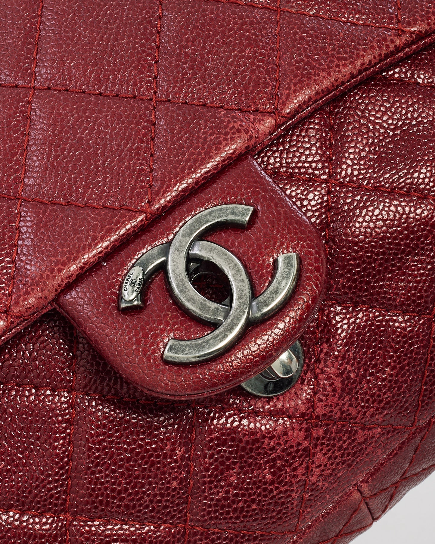 Chanel Burgundy Red Quilted Caviar Leather Jumbo Easy Flap Shoulder Bag SHW